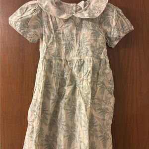 Kate Quinn Cream and Green Leaf Print Kids Dress